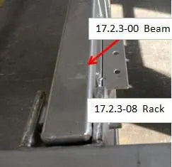 Rack and beam assembly detail
