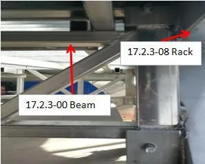 Rack and beam assembly detail